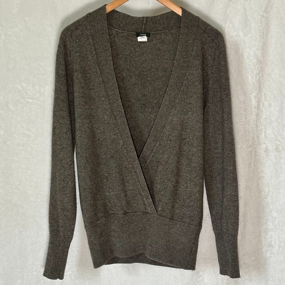 J Crew Deep V-Neck Faux Wrap Cardigan (Wool & Cashmere Blend)